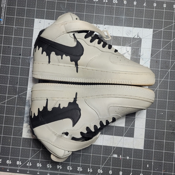 Nike Air Force 1 Mid top Light Grey Black Drip Custom Size 7 youth - Picture 2 of 10